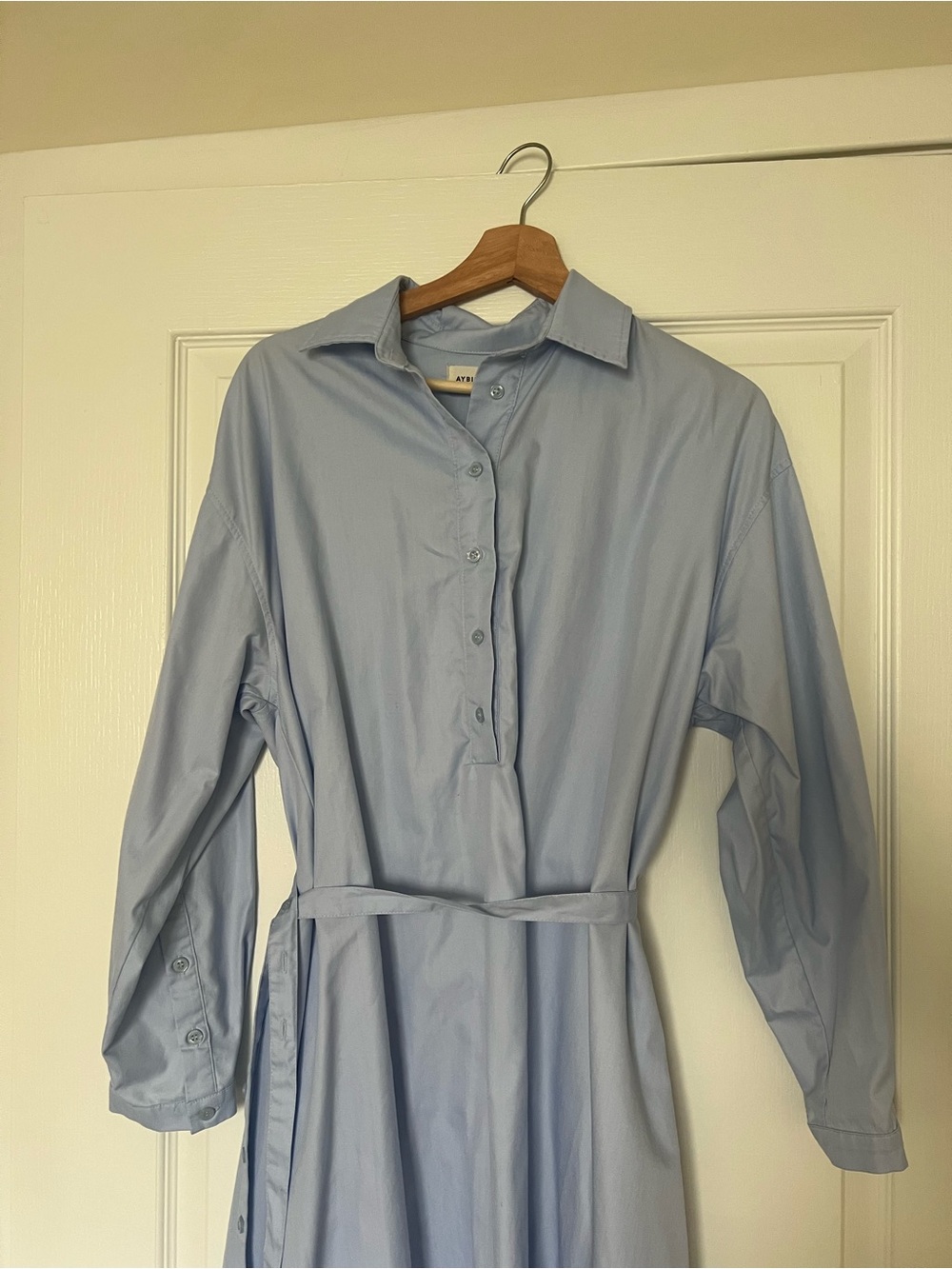 Cotton Shirt Dress in Light Blue - Picture 6 of 13